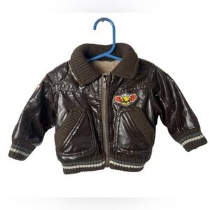 Please Mum Faux Leather Pilot Theme Bomber Jacket 6M Baby